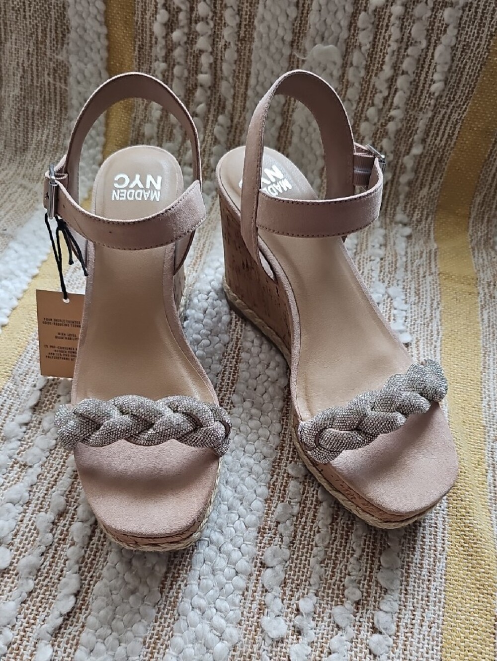 Blush Braided Cork Wedge Sandals with Ankle Strap